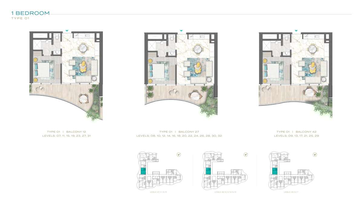 1BHK-Type 01-Balcony 12, Type 01-Balcony 27, Type 01-Balcony 42